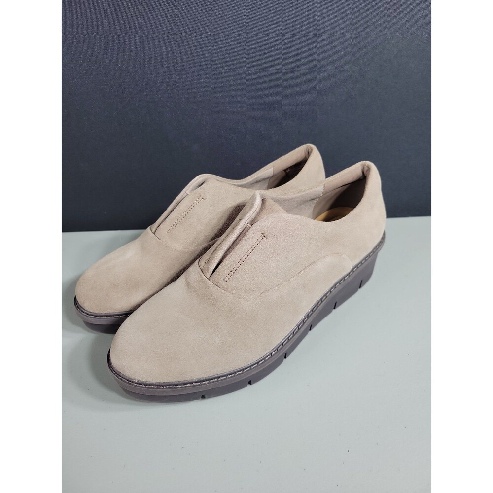 Clarks Womens Size 10 Airabella Sky Pebble Suede Wedge Loafers Shoes